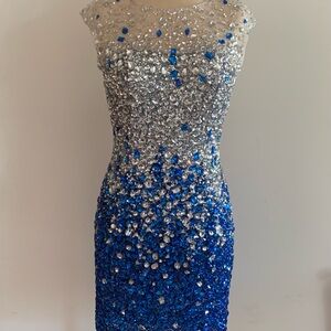 Jovani royal blue and clear beaded embellished dress